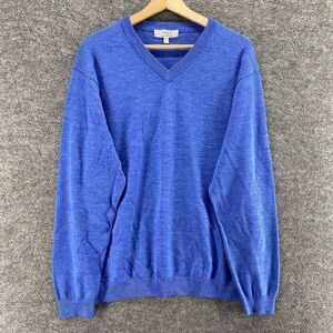 Turnbury Sweater Pullover Men L Large Blue Knit Wool V-Neck Long Sleeve Regular